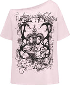 SOLY HUX Women's Off The Shoulder Tops Graphic Tees Y2k Vintage Gothic Oversized T Shirts Streetwear