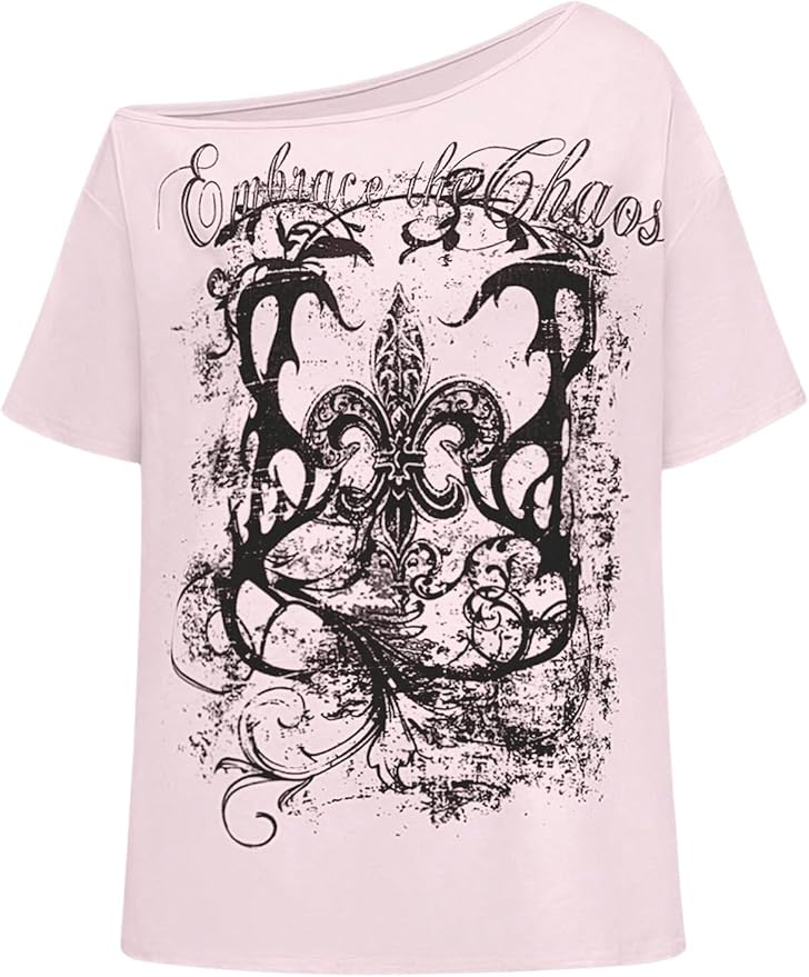 SOLY HUX Women's Off The Shoulder Tops Graphic Tees Y2k Vintage Gothic Oversized T Shirts Streetwear