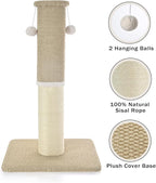 Made4Pets Tall Cat Scratching Post, Heavy Duty and Thicker Scratching Posts for Indoor Cats Adults, 23.6" Natural Sisal Cat Scratcher with Hanging Balls, Sturdy Base Cat Scratch Post, Beige
