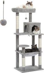 PETEPELA 56.3'' Tall Cat Tree for Indoor Cats, Multi-Level Cat Tower with Super Large Hammock (20''X16''), Sisal Covered Scratching Posts, Cozy Condo and Top Perch Grey