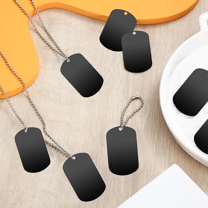 20 Pieces Military Dog Tags Set Including 10 Stainless Steel Army Blank Dog Tags 10 Steel Chains Personalized Pet Oval Pendant Necklaces for Stamping Engraving DIY Halloween Craft(Black)