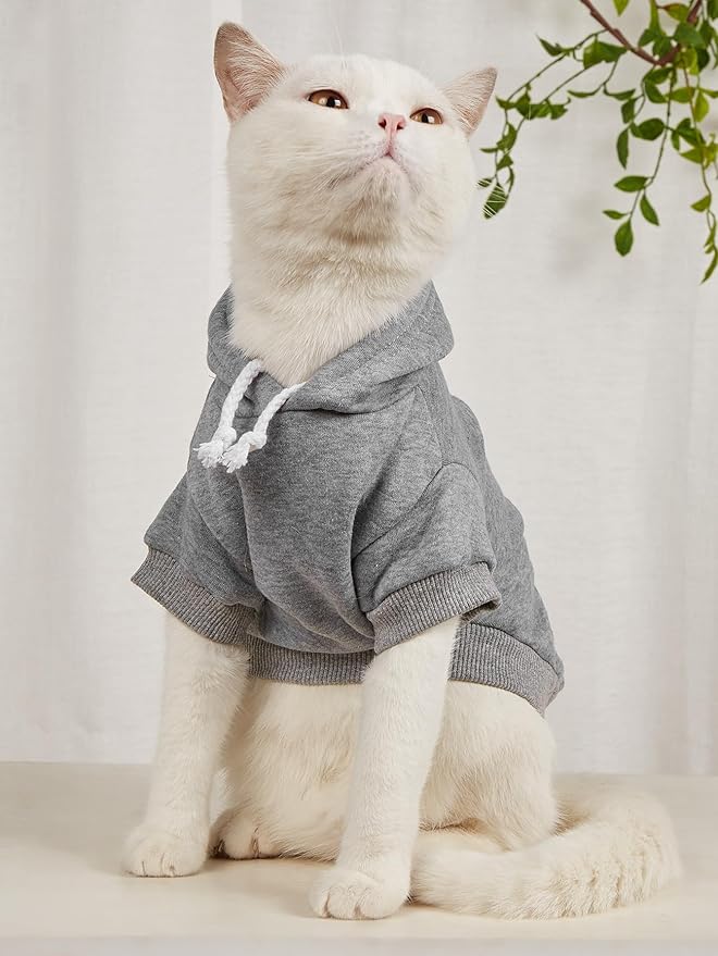 QWINEE Basic Dog Hoodie Sweatshirt Puppy Sweater Warm Cat Costumes Pet Clothes for Chihuahua Puppy Kitten Small Medium Dogs Black and Grey X-Small