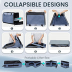 Petskd Extra Large Cat Carrier for 55LBS Pet Car Travel with Litter Box, 24"x17"x17" Soft Large Cats or Medium Dog Carrier with 5 Breathable Mesh Windows and Locking Zippers for Long Distance(Blue)