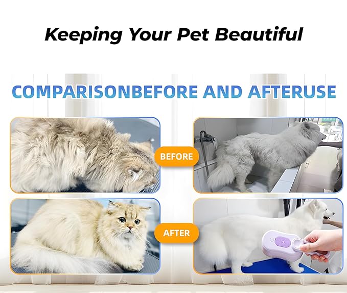 4-in-1 Cat & Dog Steam Deshedding Brush Series - Multi-Function Grooming Tool with Shedding, Cleaning, Massage & Combing -Includes Pet Finger Toothbrush for Dog＆Cat Teeth Cleaning(Purple)