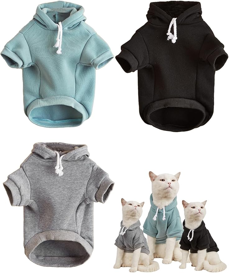 QWINEE Basic Dog Hoodie Sweatshirt Puppy Sweater Warm Cat Costumes Pet Clothes for Chihuahua Puppy Kitten Small Medium Dogs Black Green and Grey Small