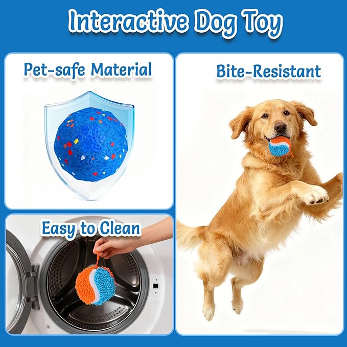 Interactive Dog Ball, Stimulating Dog Toys with 2 Outer Covers, Pet-Safe E-TPU Material, Anti Boredom Automatic Bouncing Ball, Type-C Rechargeable Smart Pet Toy for Medium and Large Dogs