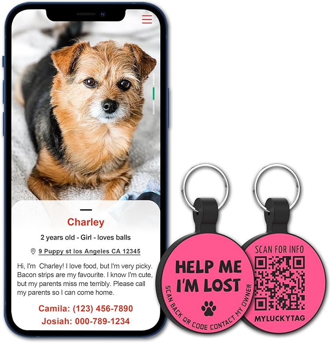 MYLUCKYTAG Silent Silicone QR Code Dog Tags - Scan QR, Receive Instant Pet Location Alert Email