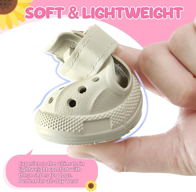 Lukovee Dog Shoes for Hot Pavement - Breathable Non Slip Dog Sandals with Reflective Stripes, Easy ON & Off, Easy-Clean Summer Outdoor Pet Boots for Small Medium Large Dogs (White, Size 5)