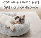 Friends Forever Donut Dog Bed Faux Fur Fluffy Calming Sofa For Large Dogs, Soft & Plush Anti Anxiety Pet Couch For Dogs, Machine Washable Coco Pet Bed with Non-Slip Bottom, 36"x36"x8" Ivory