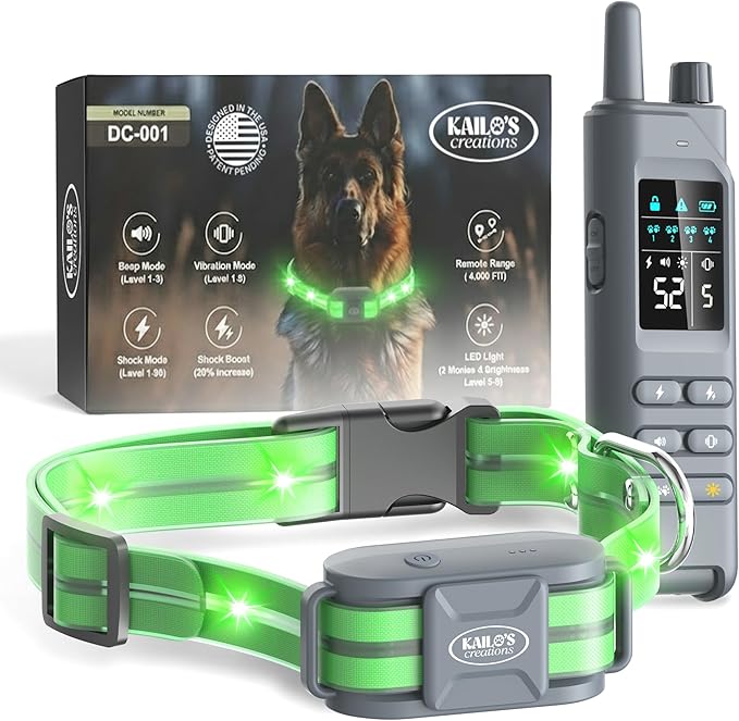 2-in-1 Dog Shock Collar with Remote & 360° LED Safety Lights – 4200FT Range Dog Training Collar, IPX7 Waterproof, 4 Training Modes, Rechargeable E-Collar for Small Medium & Large Dogs (10-120lbs)