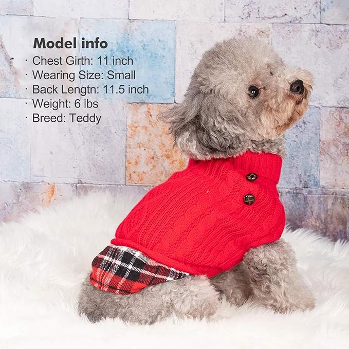 KYEESE Dog Sweater Soft Pullover Dog Sweaters for Small Dogs Girl Warm Turtleneck Small Dogs Sweater with Gingham Patchwork Stretchy Knitwear Cat Clothes Thick Pet Coat for Fall Winter Cold Weather