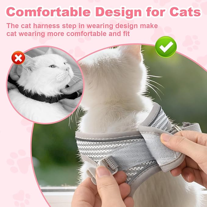 Escape Proof Cat Harness and Leash Set, Adorable Purple Floral Cats Vest Harness for Kittens Breathable Adjustable Step-in Cat Walking Harness with Reflective Strip for Outdoor Walking Travel