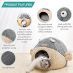 Cat Beds for Indoor Cats - Cat Bed Cave with Removable Washable Cushioned Pillow, Soft Plush Premium Cotton No Deformation Pet Bed, Lively Pufferfish Cat House Design, Grey, Multiple Sizes(S)