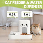 1.6L Auto Gravity Pet Feeder and 0.6L Water Dispenser Set, Automatic Cat Food and Water Dispenser, Gravity Pet Feeder for Small Medium Dog Puppy Cat Kitten (Gray)