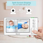 Blemil Baby Monitor with 2 Cameras and Audio, 4.3'' IPS Split-Screen Monitor with 29-Hour Battery, 1000ft Range Pan-Tilt-Zoom Video Baby Monitor No WiFi, 2X Zoom