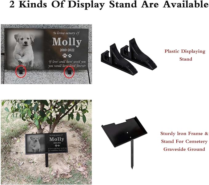 ILoveU Personalized Pet Memorial Stones, Memorial Plaque for Pets, Dog, Cat, Black Granite Memorial Garden Stone Engraved with Photo, Dog Memorial Grave Markers Pet Memorial