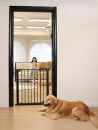 29"-57" Baby and Pet Safety Gate, 30" Tall Metal Walk-Thru Gate for Doorways & Stairs, Easy One-Hand Open, Dual Lock (Brown, 29" W x 30.5“H)