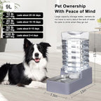 Sfozstra Automatic Lagre Water Dispenser: 9L Dogs Stainless Steel Gravity Light Gray Upgraded Feeder - Two Caps and Filters - Convenient Designed for Multiple Pets