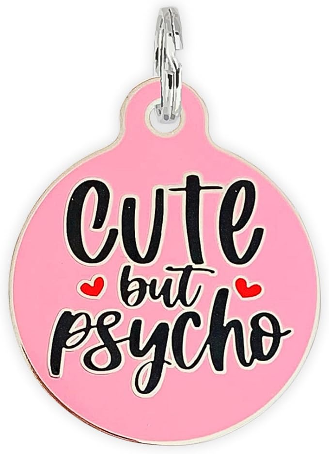 Personalized QR Code Dog Tags - Choose from 25+ Tag Designs - QR Code Links to Your Profile - Unique, Cute, Funny, Sassy Pet ID Tag (Cute But Psycho, Large (1.25 inch))