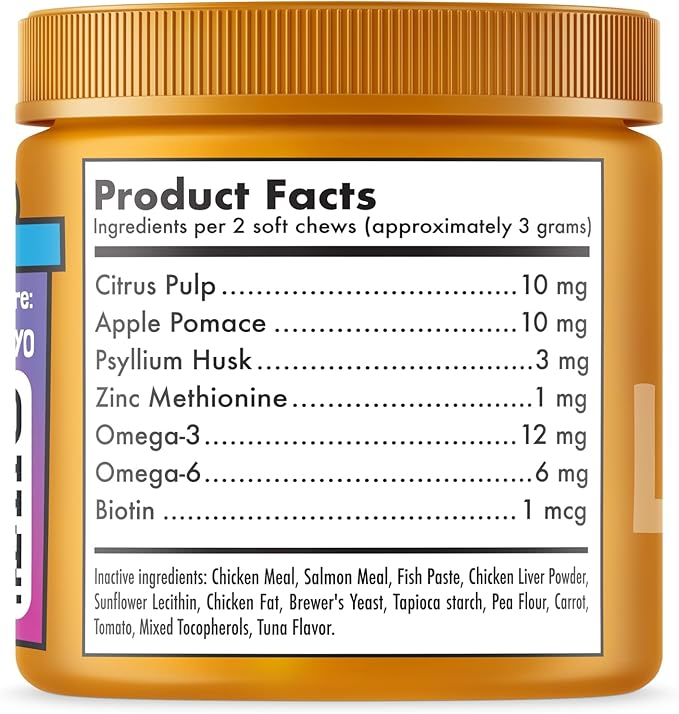 Hairball Treatment for Cats Natural Remedy with Apple Pomace, Psyllium Husk Omega 3 6 Fatty Acids Zinc Biotin Cat Supplement for Indoor Cats Promotes Healthy Digestion Furball Control 100 Yummy Chews