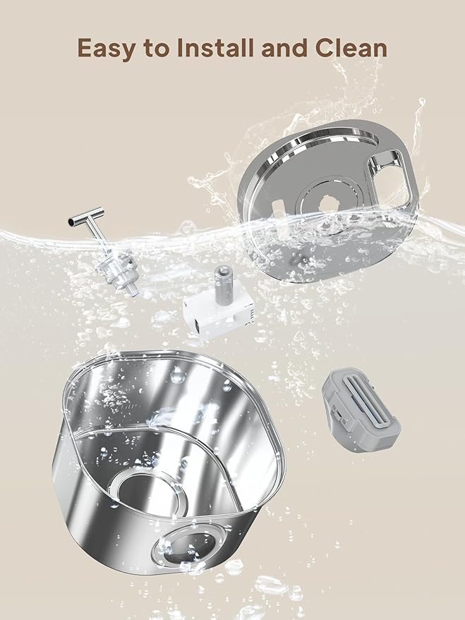 Voluas Stainless Steel Cat Water Fountain: 108oz/3.2L 3-Modes Pet Drinking Fountain Wireless Indoor Cordless Kitty Super-Silent Sensoring Fountain with Dual Water Outlet