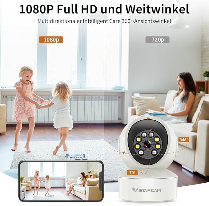 VSTARCAM 1080P One Lens Indoor Security Cameras Wireless WiFi, Color Night Vision, Motion Detection, Two-Way Audio