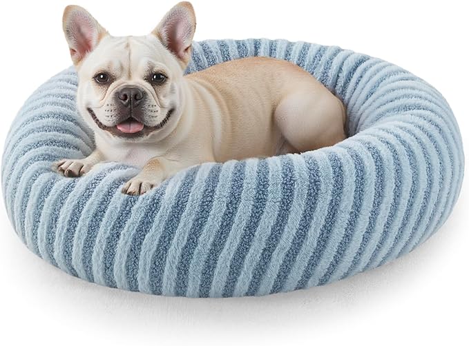 MIXJOY Donut Medium Dog Beds Medium Sized Dogs, Round Pet Beds with Removable Washable Cover, Faux Fur Cat Bed with Anti-Slip Bottom, 30"x30"x8", Blue