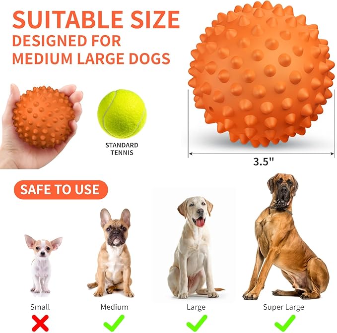 Apasiri Peanut Flavor Dog Ball, Indestructible Dog Toy for Aggressive Chewers, Large Breed, Squeaky, Rubber, Orange