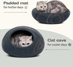 MEOWFIA Cat Cave – Premium Felt Cat Bed for Indoor Cats, Handmade 100% Merino Wool (Dark Shades) (Medium, Slate Grey)