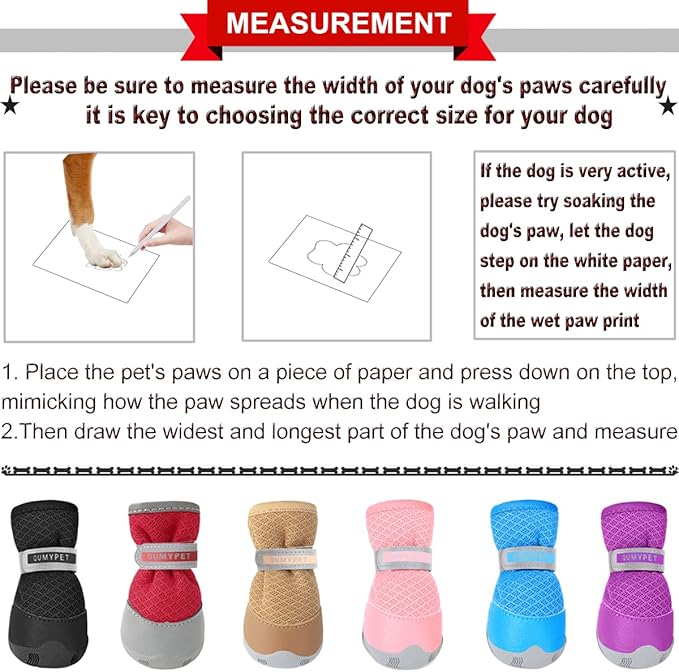 QUMY 2PCS Small Dog Shoes for Hot Pavement Summer Puppy Dog Booties with Reflective Strip Soft Comfortable Skid-Resistant Rubber Sole Red Size 4