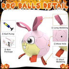 QDAN Rabbit Dog Toys Soccer Ball with Straps, Easter Day Dog Toys for Medium Small Dogs (6 Inch)