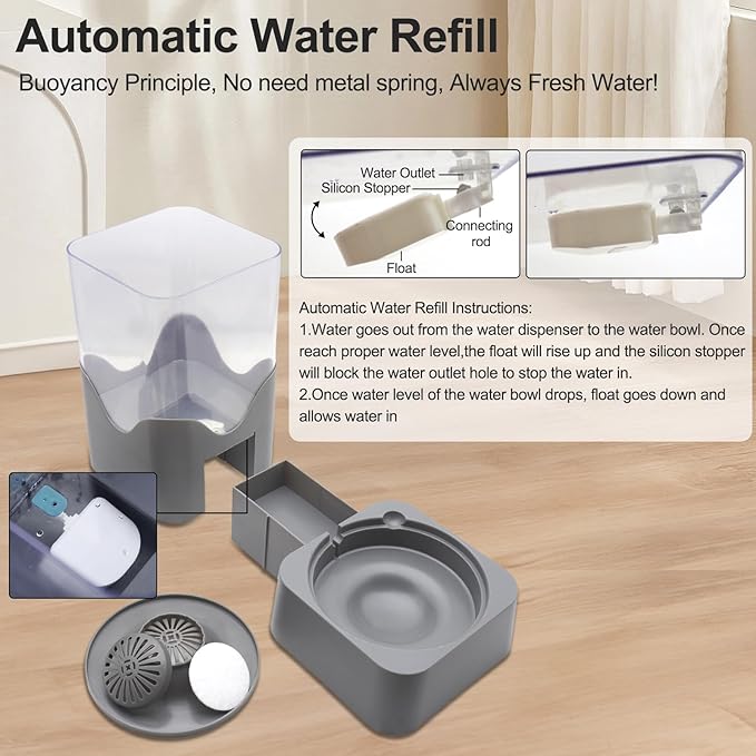 Pet Automatic Water Dispenser, 2.8L Water Dispenser with Stainless Steel Food Bowl, 2-in-1 Pet Feeder for Cats, Dogs, Rabbits