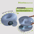 Cattasaurus Peekaboo Cat Cave, Extra Spacious for Multiple & Large Cats 12+ lbs, Scratch Detachable Beds for Indoor Cats, Washable Tunnel Bed, Comfy Cat Donut Tunnel (Light Gray+Light Gray, Jumbo)