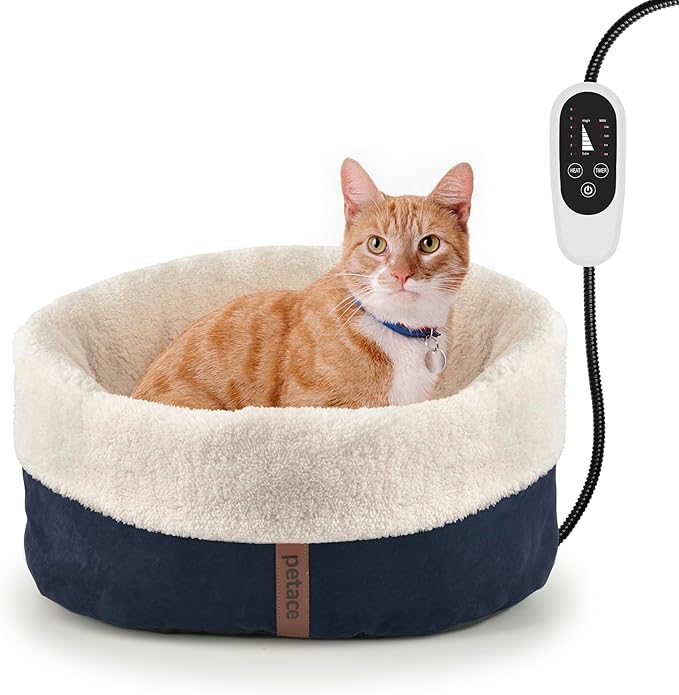 Heated Cat Bed with Auto Shut Off Timer, 17.7" x 13.7" Adjustable Temperature Indoor Pet Heating Cushion Bed for Kittens, Cats, Puppies and Small Dogs, Blue