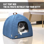 Cat Bed for Indoor Cats -Premium Pet Beds for Cats and Small Dogs, Cat Bed Cave, Comfortable Covered Cat Bed, Cat Tent, Kitten Bed, Small Animal Bed and Cat Hut with Cushioned Pillow (Large, Blue)