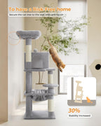 PETEPELA 45.7" Cat Tree for Indoor Cats, 5-Level Cat Tower for Large Cats with Metal Frame Large Hammock (17.3"x15.3"), Cat Condo with (18.5"x13") Big Top Perch & 4 Sisal Covered Scratching Post Grey