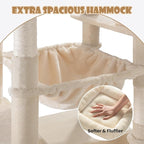 SHA CERLIN 81in Multi-Level Tall Cat Tree Tower for Indoor Kitties/Larger Cat Condo Furniture with Hammock/Cozy Pussycat Perches/Sisal Scratching Posts/Pet House/Wide Base/Beige