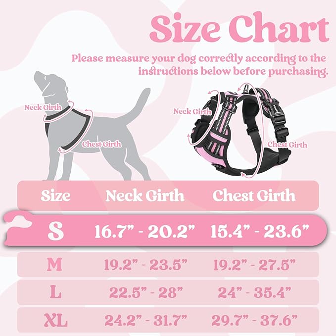 rabbitgoo Dog Harness Small Sized, No Pull Pet Harness with 3 Buckles, Adjustable Soft Padded Vest with Control Handle, Walking Reflective Pet Vest for Small Dogs, Pink, S