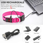 Illumifun LED Dog Collar USB Rechargeable Light Up Dog Collar, Water-Resistant Adjustable Safety Collar Light for Small Medium Large Dogs Glow in The Dark (Pink, Large)