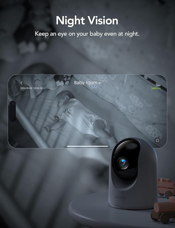 GNCC 2K Cameras for Home Security-Indoor Pan/Tilt Cameras for Baby Monitor/Pet Camera with Phone App, Night Vision, Motion Detection, 2-Way Audio, 24/7 SD Recordings, 2.4Ghz WiFi (4Pack)