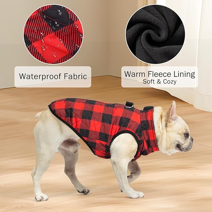 SCENEREAL Dog Winter Coat - Warm Jacket with Built-in Harness for Small to Medium Dogs, Waterproof, Fleece Puffer Vest, Windproof, Snow Clothes