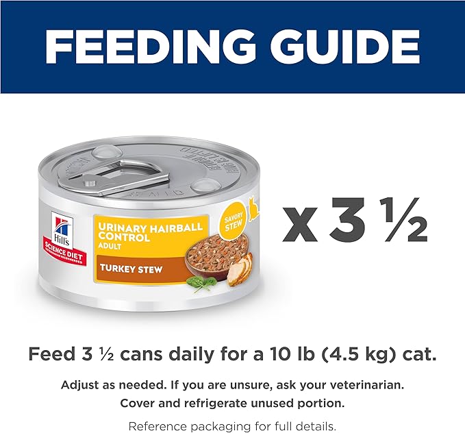 Hill's Science Diet Urinary Hairball Control Adult 1-6 Wet Cat Food, Turkey & Vegetables Stew, 2.9 oz Cans, Case of 24