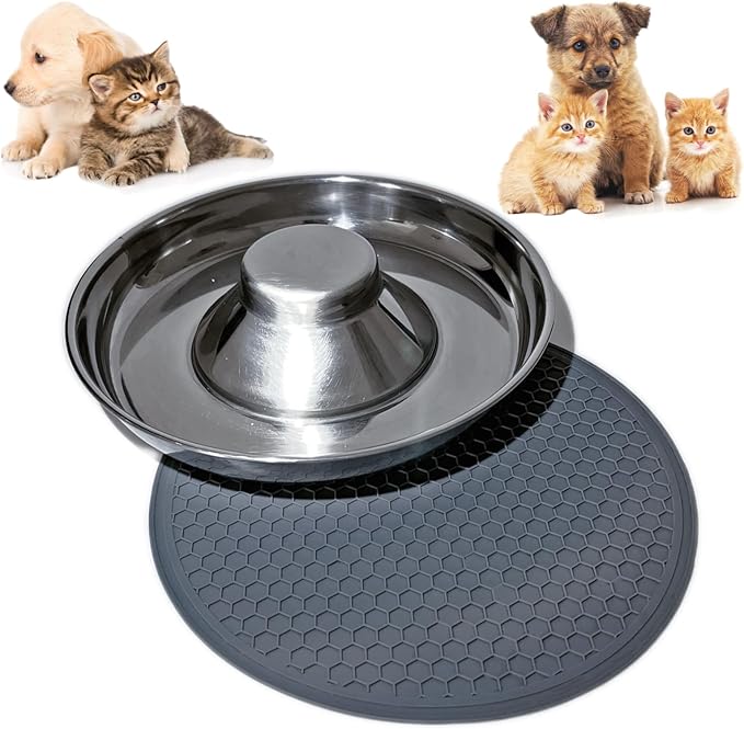 27.05oz Stainless Steel Puppy Weaning Bowls with Non-Slip Mat Set, Shallow Feeding Bowls for Puppies and Kittens, Food and Water Feeding Dishes
