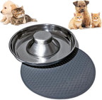 27.05oz Stainless Steel Puppy Weaning Bowls with Non-Slip Mat Set, Shallow Feeding Bowls for Puppies and Kittens, Food and Water Feeding Dishes