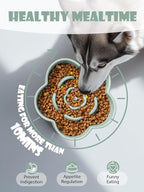 Ceramic Slow Feeder Dog/Cat Bowl, Anti-Choking Food Bowl, 8" 11.3oz for Medium, Large Breeds, Plum Puzzle Design, Non-Slip Silicone, Dishwasher and Microwave Safe, Green