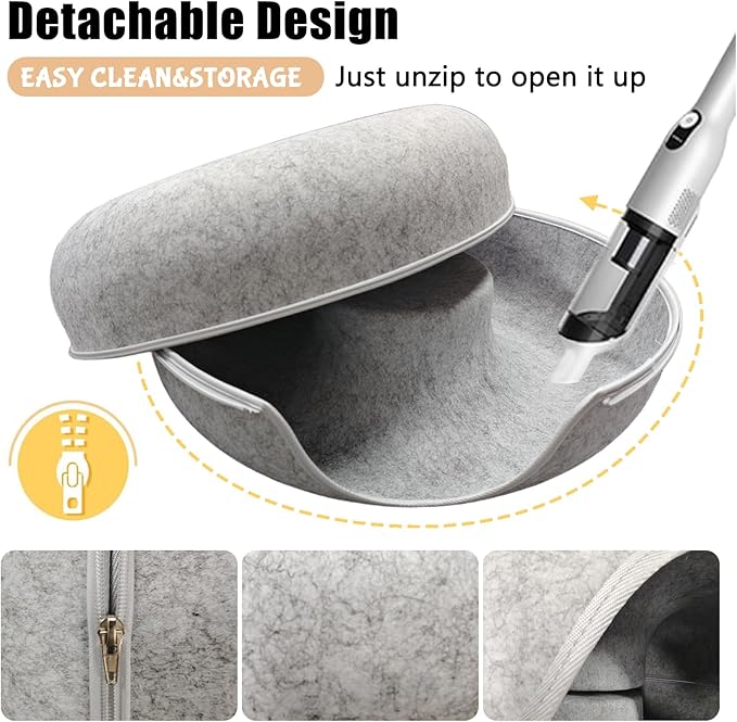 24inch-Tunnel Bed for Indoor,cattasaurus Peekaboo cat cave for Multiple,Detachable Felt Felt Washable Interior for Indoor Cats,Donut Tunnel (Light Gray)