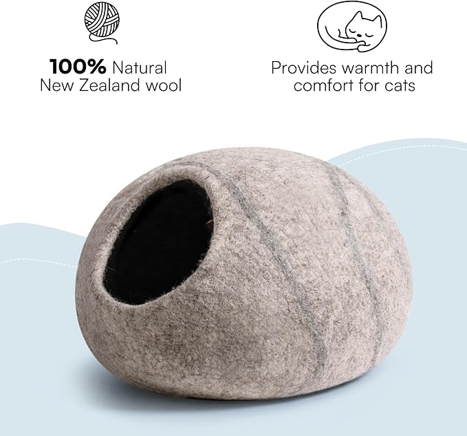Cat Cave Bed -Handmade Wool Cat Bed Cave,Cat Bed Cat House, Felt Cat Caves for Indoor Cats and Kittens (Grey/White)