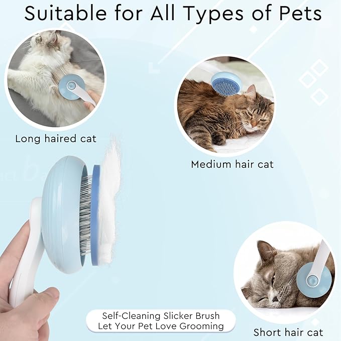 GJEASE Cat Grooming Glove Brush,Self-Cleaning Slicker Pet Brush for Short and Long Haired Pets,Dog Bath Brush for Shedding and Grooming,Removes Loose Hair and Tangles,Promote Circulation