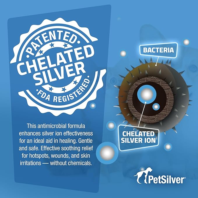 PetSilver Wound & Skin Spray - Dog Wound Spray, Hot Spot, Allergy Relief for Dogs, Itch Spray for Cats - Natural Skin Soother - Chelated Silver, Superior to Colloidal Silver - Made in USA - 16 fl oz