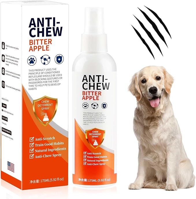 Bitter Apple Spray for Dogs to Stop Chewing, 175ML Effective Dog & Cat Deterrent Spray for Furniture, Plants, Floor, Safe No Chew Spray for Dogs to Easily Create Restricted Areas Orange
